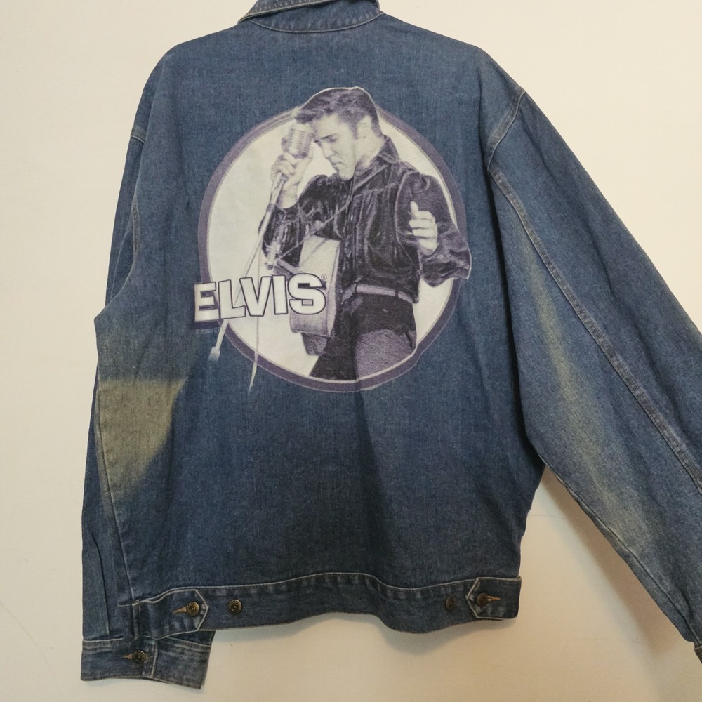 First Choice Elvis Presley Jacket Blue Denim Long Sleeve Print Mens XL 28x27